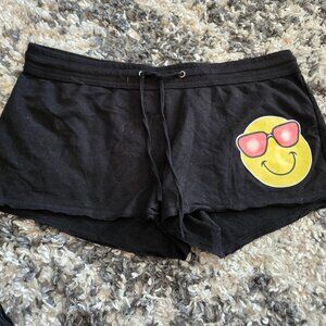 No Boundaries Black Emoji Drawstring Shorts - Cozy Loungewear - XL/XG (15-17)